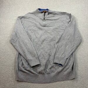Tailorbyrd Sweater Mens 3XLT Gray Quarter Zip Pullover Cotton Ribbed Trim Soft